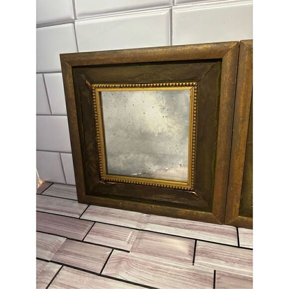 Gilded Twin Wall Mirrors with Velvet Accents - Picture 4 of 9